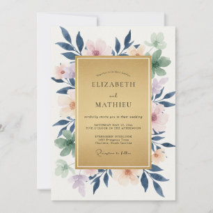 Invitation Mariage Eucalyptus Feuillage Indigo Pêche