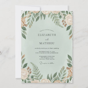 Invitation Mariage Eucalyptus Feuillage Ivoire Menthe
