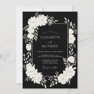 Invitation Mariage Eucalyptus Feuillage Ivoire Noir