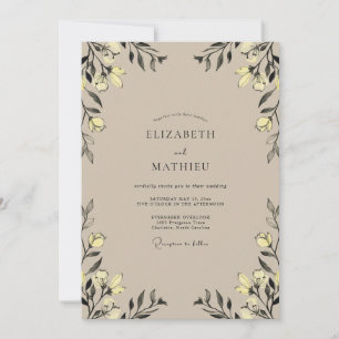 Invitation Mariage Eucalyptus Feuillage Jaune Beige