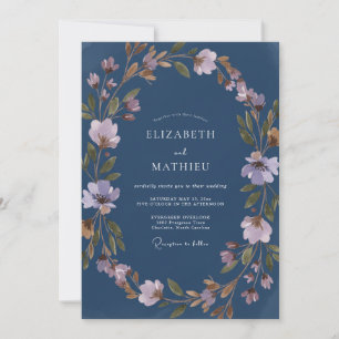 Invitation Mariage Eucalyptus Feuillage Lilas Acier