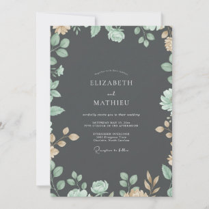 Invitation Mariage Eucalyptus Feuillage Or Charbon