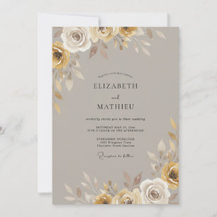 Invitation Mariage Eucalyptus Feuillage Or Taupe
