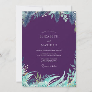 Invitation Mariage Eucalyptus Feuillage Tropical prune