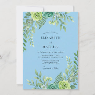 Invitation Mariage Eucalyptus Feuillage Vert Menthe Ciel