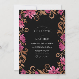 Invitation Mariage Eucalyptus Filigrane Or Magenta