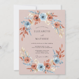 Invitation Mariage Eucalyptus Fleur Céruléen Terre Cuite