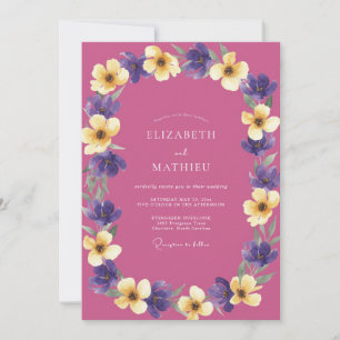 Invitation Mariage Eucalyptus Fleur Jaune Violet Magenta