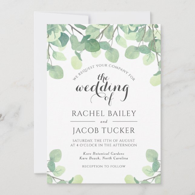 Invitation Mariage Eucalyptus Green Watercolor (Devant)