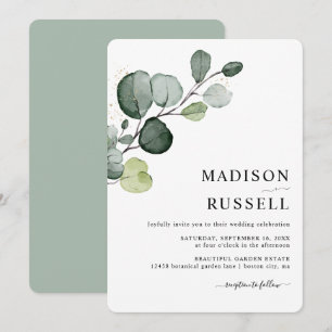 Invitation Mariage Eucalyptus Greenery Gold Splatter