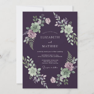 Invitation Mariage Eucalyptus Gris Feuillage Menthe Prune