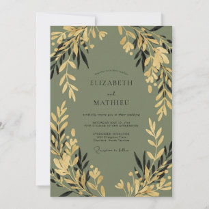 Invitation Mariage Eucalyptus Gris Feuillage Or Olive