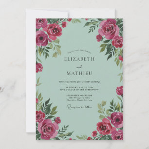 Invitation Mariage Eucalyptus Gris Renoncule Magenta Menthe