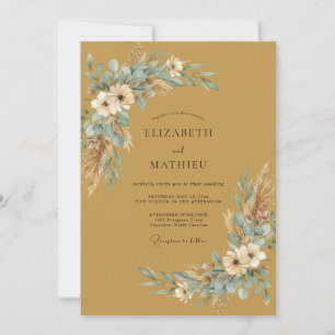 Invitation Mariage Eucalyptus Pampas Aqua Doré