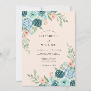 Invitation Mariage Eucalyptus Renoncule Abricot Sarcelle