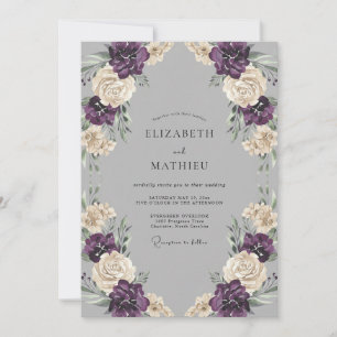 Invitation Mariage Eucalyptus Renoncule Prune Argentée