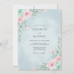 Invitation Mariage Eucalyptus Renoncule Rose Ciel