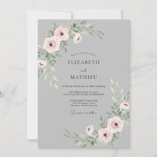 Invitation Mariage Eucalyptus Renoncule Rose Poussiéreuse Gri