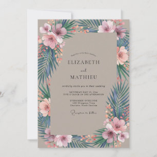 Invitation Mariage Eucalyptus Rose Taupe et Palmier