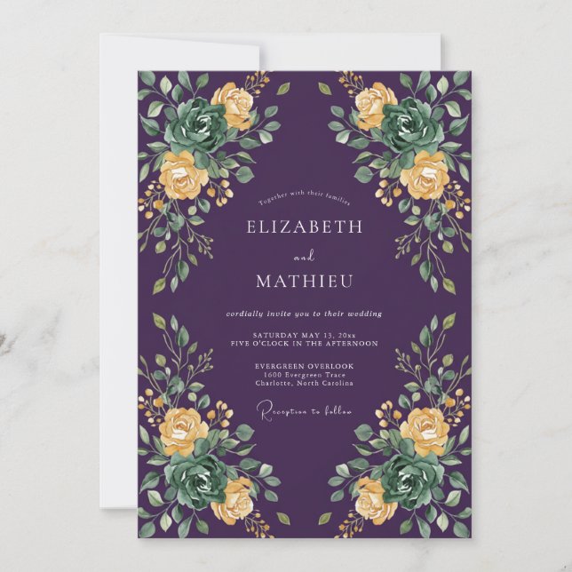 Invitation Mariage Eucalyptus Succulent Jaune Prune (Devant)