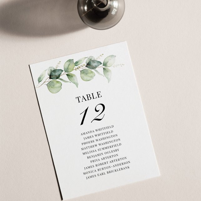 Invitation Mariage Eucalyptus Tableau Numéro 12 Tableau de si (Eucalyptus Greenery Wedding Table Number)