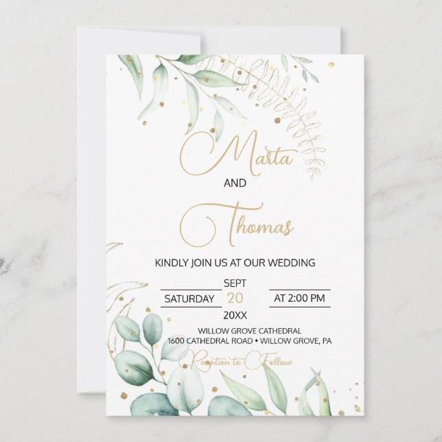 Invitation Mariage Eucalyptus vert (Devant)