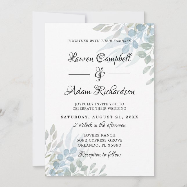 Invitation Mariage Eucalyptus Vert Sage moderne (Devant)