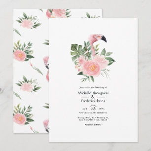 Invitation Mariage Exotique Tropical Flamant Rose