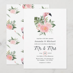 Invitation Mariage Exotique Tropical Flamant Rose Monsieur et
