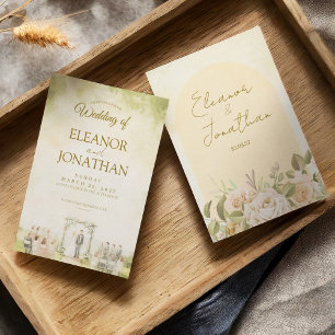 Invitation Mariage extérieur aquarelle florale pastel vert