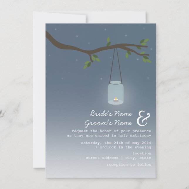 Invitation Mariage Extérieur En Soirée - Mason Jar Aux Chande (Devant)