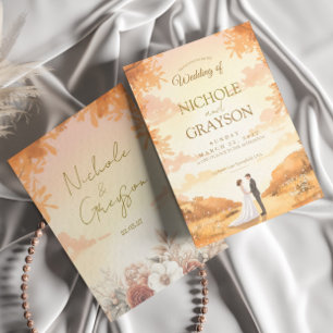 Invitation Mariage extérieur floral aquarelle d'été orange