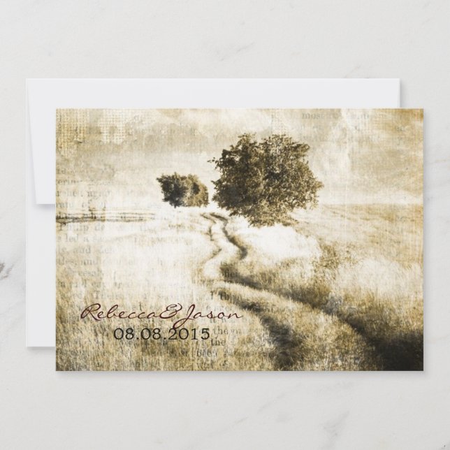 Invitation Mariage extérieur occidental rustique de route de (Devant)