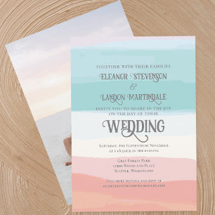 Invitation Mariage extérieur turquoise Peach Watercolor Sunse