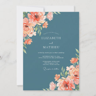 Invitation Mariage Fantaisie Corail Sarcelle en Fleur
