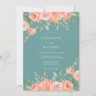 Invitation Mariage Fantaisie Fleur de Pêcher Turquoise