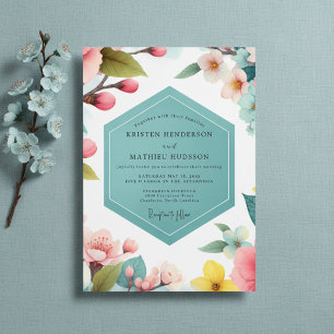 Invitation Mariage Fantaisie Fleurie Pêche Pâle