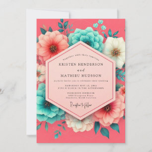 Invitation Mariage Fantaisie Fleurissement de Corail