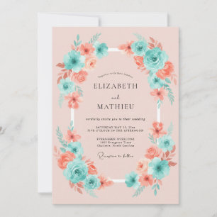 Invitation Mariage Fantaisie Florale Aqua Corail