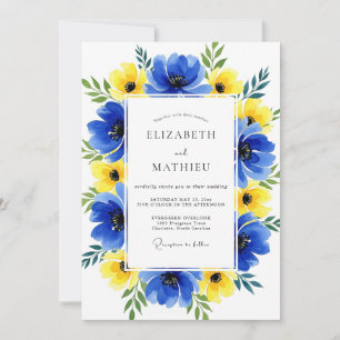 Invitation Mariage Fantaisie Florale Bleu Jaune