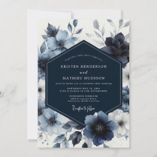 Invitation Mariage Fantaisie Florale Bleu Marine