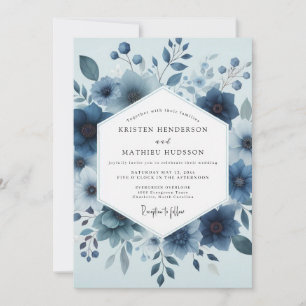 Invitation Mariage Fantaisie Florale Bleu Profond