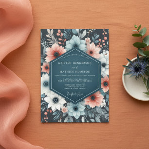 Invitation Mariage Fantaisie Florale Bleu Vert