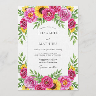 Invitation Mariage Fantaisie Florale Magenta