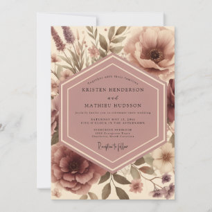 Invitation Mariage Fantaisie Florale Rose Poussiéreux