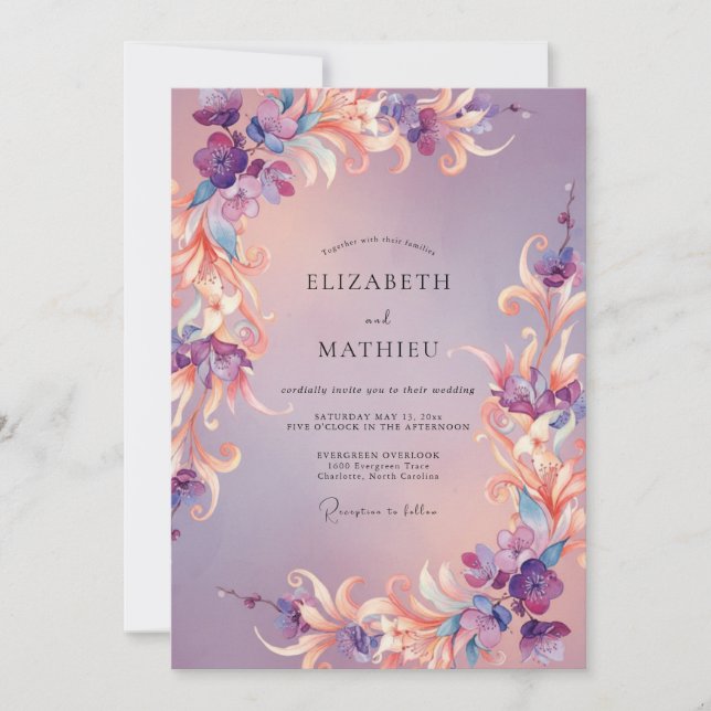 Invitation Mariage Fantaisiste à la Flore d'Améthyste (Devant)