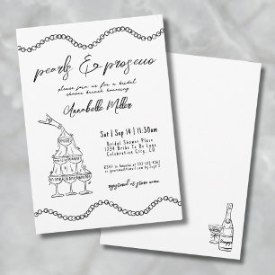 Invitation Mariage fantaisiste à la main perles prosecco pour
