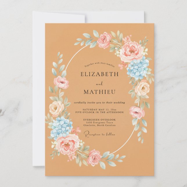 Invitation Mariage Fantaisiste aux Fleurs de Pêche (Devant)