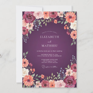 Invitation Mariage fantaisiste aux fleurs de prune