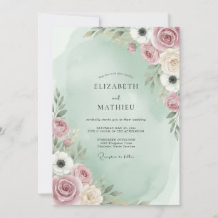 Invitation Mariage Fantaisiste aux Tons de Rose et Menthe